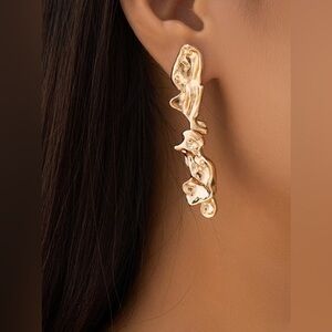 Commence NWT Lava Abstract Irregular Shape Long Stud Earrings Gold Metal Jewelry